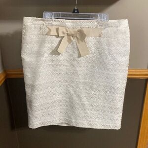 Loft cream & tan striped mini skirt with tan bow accent size 8